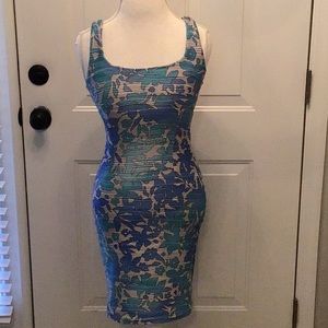 Jennifer Lopez Blue and White Print Dress (B)